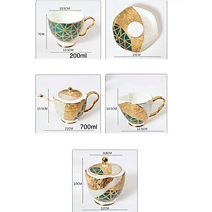 BỘ ẤM CHÉN KÈM KHAY PHA TRÀ SỨ XƯƠNG CAO CẤP KÈM 6 ĐĨA LÓT TÁCH, 6 THÌA VÀ 2 TỐNG ĐƯỜNG SỮA HỌ TIẾT RẠN VÀNG
