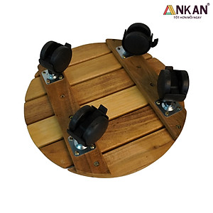 Combo 2 Đế Lót Chậu Cây Có Bánh Xe ANKAN 30cm Gỗ Tràm Mặt Tròn Màu Vàng, Chính Hãng