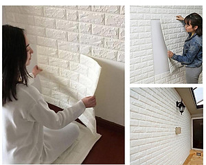 10 Tấm Xốp Dán Tường Giả Gạch Màu Trắng Dày 4mm Khổ 70X77 Cm Chịu Lực, Chịu Nước, Chống Ẩm Mốc Loại Cao Cấp 