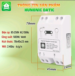Công Tắc Thông Minh Wifi Hunonic Datic 1 Kênh 500W/220V Điều Khiển Thiết Bị Từ Xa Qua Điện Thoại, Hẹn Giờ Tự Động.