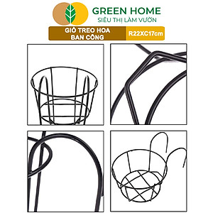 Giỏ treo hoa ban công, D22xC18cm, chất liệu sắt sơn tĩnh điện, phù hợp với mọi lan can |Greenhome