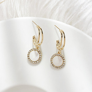 Bông tai titan tròn đính đá cẩn xà cừ sang trọng