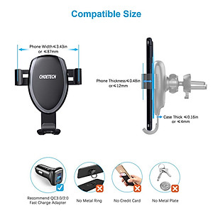 Giá đỡ kiêm Sạc không dây 10W hiệu CHOETECH H-T536S trên xe hơi / ô tô hiệu  (sạc nhanh chuẩn MFI Apple, Công suất 10W, công nghệ Gravity) - Hàng chính hãng