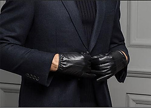 Bao tay nam da thật  BHY8805 Găng tay nam da cừu bó chun, ộm tay, thật tay. Lót vải và Lót lông