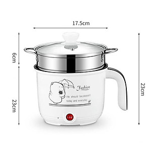 Ca Nấu Mì, Nồi Lẩu Mini Đa Năng Có Tay Cầm 1,8L - Tặng Kèm Giá Hấp Inox 