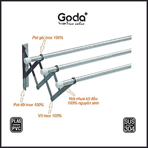 Giàn Phơi Đồ Inox 304 Ống 16mm Co Giãn Thông Minh Cao Cấp Goda Loại 1m - GD-105