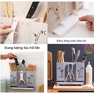 Kệ Cắm Dao ,Kéo, Đũa Muỗng Có Khay Hứng Nước Có Thể Dán Tường Hoặc Để Bàn - Hàng Chính Hãng