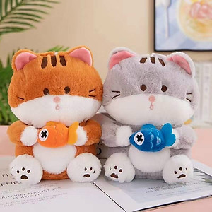 Gấu bông mèo ôm cá, quà tặng thú nhồi bông mèo cao cấp