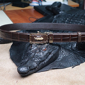 Thắt Lưng Nam Da Cá Sấu Thật KEM Leather [HÀNG CAO CẤP] Dây Nịt Da Cá Sấu Thật Dây Liền Nguyên Con Phần Da Bụng Trơn Màu Nâu Cao Cấp KEMTL02 Bảo Hành Chính Hãng 24 Tháng