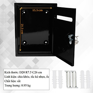 Hộp thư kim loại Treny cao cấp – hộp đựng thư hàng ngày – hộp thư trang trí trước nhà – màu đen - có chìa khóa - chính hãng