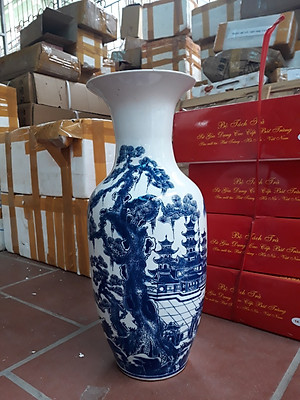 Cặp Lộc Bình, lọ hoa sứ bát tràng cao 38 cm ( cá chép, tùng hạc, chim công,  tùng và hoa mẫu đơn),  (giao ngẫu nhiên)