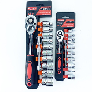 Bộ dụng cụ sửa xe Kiotool 12 chi tiết  8-24 mm thép Crv cao cấp chuyên mở đầu tuýp khẩu