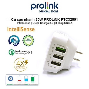 Củ sạc nhanh 3 cổng Prolink PTC32501 Quick charge 3.0 - Hàng chính hãng