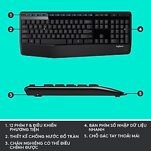 Combo chuột phím không dây Logitech MK345 - 1 đầu thu USB, pin lâu, chống tràn, fullsize - Hàng chính hãng