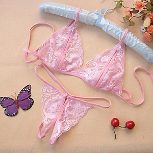 Bộ đồ lót 2 mảnh ren xuyên thấu lọt khe xẻ đáy Siêu Sexy