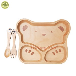 Khay Ăn Cho Bé Hình Mặt Gấu Bằng Gỗ Beech - Đồ Gỗ Nhà Bếp Thương Hiệu Trường Sơn