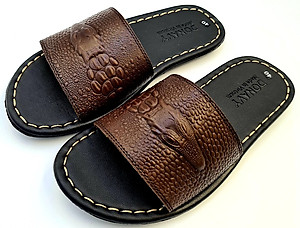 Dép Quai Ngang Nam Da Bò Thật 100%,DONAVY Kiểu Đầu Cá Sấu Đi Rất Nhẹ Và Êm DCSDN