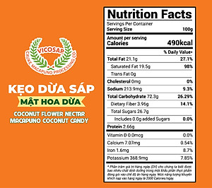 Kẹo dừa sáp VICOSAP mật hoa dừa không đường đồ ăn vặt healthy kẹo mềm dẻo đặc sản Trà Vinh hộp 180g