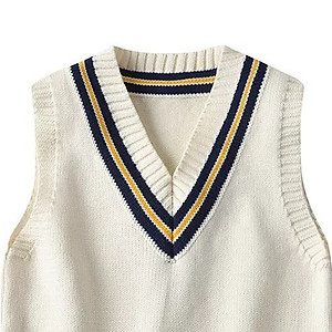 Áo gile len cổ tim màu trắng bé trai 1-6 tuổi