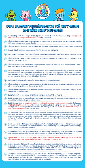 Vé vào cổng điện tử tiNiWorld PREMIUM CUỐI TUẦN/LỄ áp dụng tại các trung tâm tiNiWorld có giá vé vào cổng 180.000 VNĐ