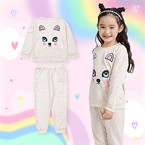 Bộ bé gái BIGFOX - MISS MEOW thu đông  size đại, bộ dài tay cho bé phong cách Hàn Quốc kem đốm in mèo 11 - 38 kg