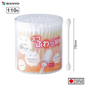 Hộp 110 tăm bông ngoáy tai kháng khuẩn Sanyo , sợi bông tự nhiên mềm mịn nhẹ nhàng làm sạch mà không gây ra cảm giác đau rát hay khó chịu - nội địa Nhật Bản
