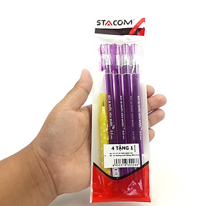 Vỉ 4 Bút Bi Mực Gel Xóa Được Nắp Đậy - 0.5mm Stacom-VGBP104_V - Mực Tím - Kèm 1 Bút Chì PC202