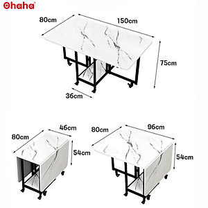 [Kèm Ảnh Thực Tế - Miễn phí vận chuyển & Lắp đặt] BÀN ĂN GẤP GỌN THÔNG MINH CÓ GHẾ VÀ BÁNH XE OHAHA - BA023