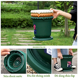 Chậu nhựa trồng cây MONROVIA thông minh, decor trang trí chuyên cho hoa hồng, cây cảnh, ban công, nhập khẩu tiêu chuẩn Châu Âu