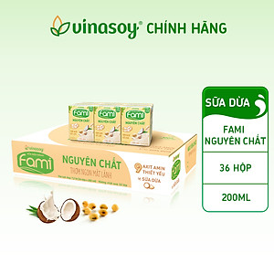 Thùng Sữa Đậu Nành Vinasoy Fami Nguyên Chất Vị Sữa Dừa (200ml x 36 Hộp)
