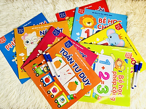 Sách- Combo 4 Cuốn sách Tự xoá Thông minh: Phép trừ+ So sánh+ Toán+ Nét bút (Tặng kèm bút)