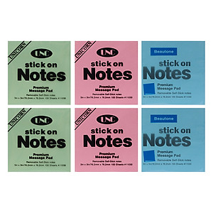 Lốc 6 Xấp Giấy Note Beautone (76.2 x 76.2 mm) - Màu Ngẫu Nhiên