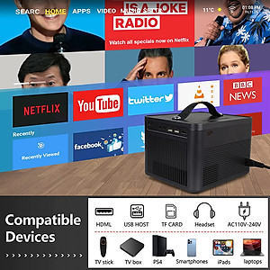 Máy chiếu 4K JUYUPU G01 Full HD 1080P hình ảnh video chân thực 4K độ sáng 9500 Lumens 32GB hệ điều hành Android 10.0 kết nối bluetooth Wifi 5G với laptop điện thoại loa-Hàng chính hãng