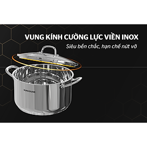 Nồi Inox 3 Đáy Sunhouse SHG301 ( Dùng cho mọi loại bếp)