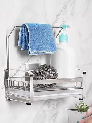 Kệ đựng đồ dùng rửa chén có treo khăn dán tường Hobby home decor KRC4
