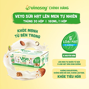 Thùng Sữa hạt Veyo lên men tự nhiên Vị Nguyên bản Ít đường (30hộp x 180ml)
