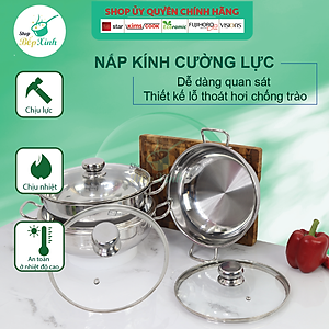 Nồi lẩu um xào 3 đáy inox 430 Fivestar bếp từ nắp kính tặng 5 muỗng ăn inox ( 24cm / 26cm / 28cm )