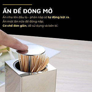 Lọ đựng tăm inox 304 DandiHome nắp bấm đóng mở hoàn toàn kín