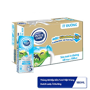 Thùng 48 Hộp Sữa Tươi Tiệt Trùng Dutch Lady Cô Gái Hà Lan ít đường 180ml