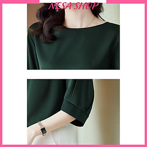 Áo kiểu nữ đẹp tay lỡ cổ tròn NeSa Shop, chất liệu Mango thấm hút mồ hôi, áo nữ đẹp nhiều màu, AKH.57