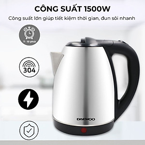 Ấm siêu tốc inox 304 cao cấp đảm bảo an toàn 1.8L Daewoo DWK-S1805 đế xoay 360 độ - Hàng chính hãng BH 2 năm - Hàng chính hãng