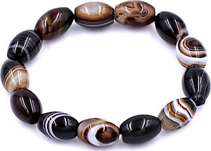 Vòng chuỗi đeo tay Lu Thống Mã Não Nâu Sọc Oval - hợp mệnh Kim, mệnh Thổ