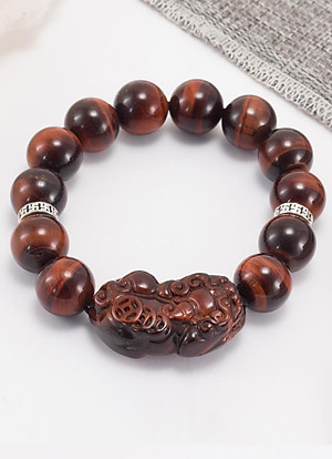 Vòng Thạch Anh Mắt Hổ Đỏ Phối Tỳ Hưu Nam (14mm) Ngọc Quý Gemstones