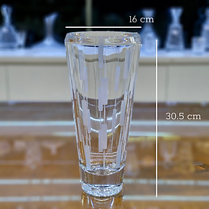 Bình hoa pha lê Tiệp cao cấp BOHEMIA 1285 cao 30.5 cm, hoa văn mài, kiểu dáng sang trọng, hiện đại - Hàng chính hãng