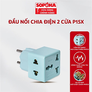 Ổ chia điện đầu nối thông minh P15 SOPOKA 1 chia 2 cửa có ổ cắm 3 chấu tiện lợi