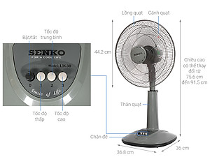 Quạt Điện Đứng Senko L1338 - thay mã mới L1638 Giao Màu Ngẫu Nhiên - Hàng Chính Hãng
