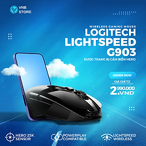 Chuột game không dây Lightspeed RGB Logitech G903 - Cảm biến Hero 25k, pin sạc 140h+, thiết kế thuận cả 2 tay, pin 180h, PC/Mac - Hàng chính hãng