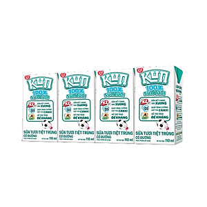 Thùng 48 hộp KUN 100% Sữa tươi có đường 110ml/hộp