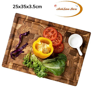 Thớt Gỗ Teak Bản Siêu Lớn Dày Cao Cấp 25x35x3.5 cm Không Mùn, Không Mọt Mối An Toàn Cho Sức Khỏe - Thớt gỗ Cứng Dày Có Rãnh Chống Tràn Đặc Biệt Dùng Làm Khay Phục Vụ Các Món Nướng BBQ