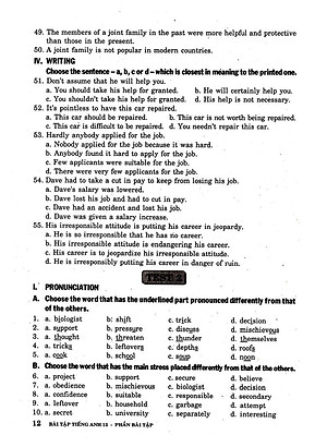Sách Bài Tập Tiếng Anh Lớp 12 ( Không Đáp Án)